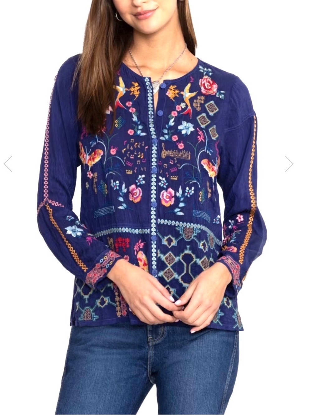 NWT Johnny Was Embroidered Catina Button Down Blouse L